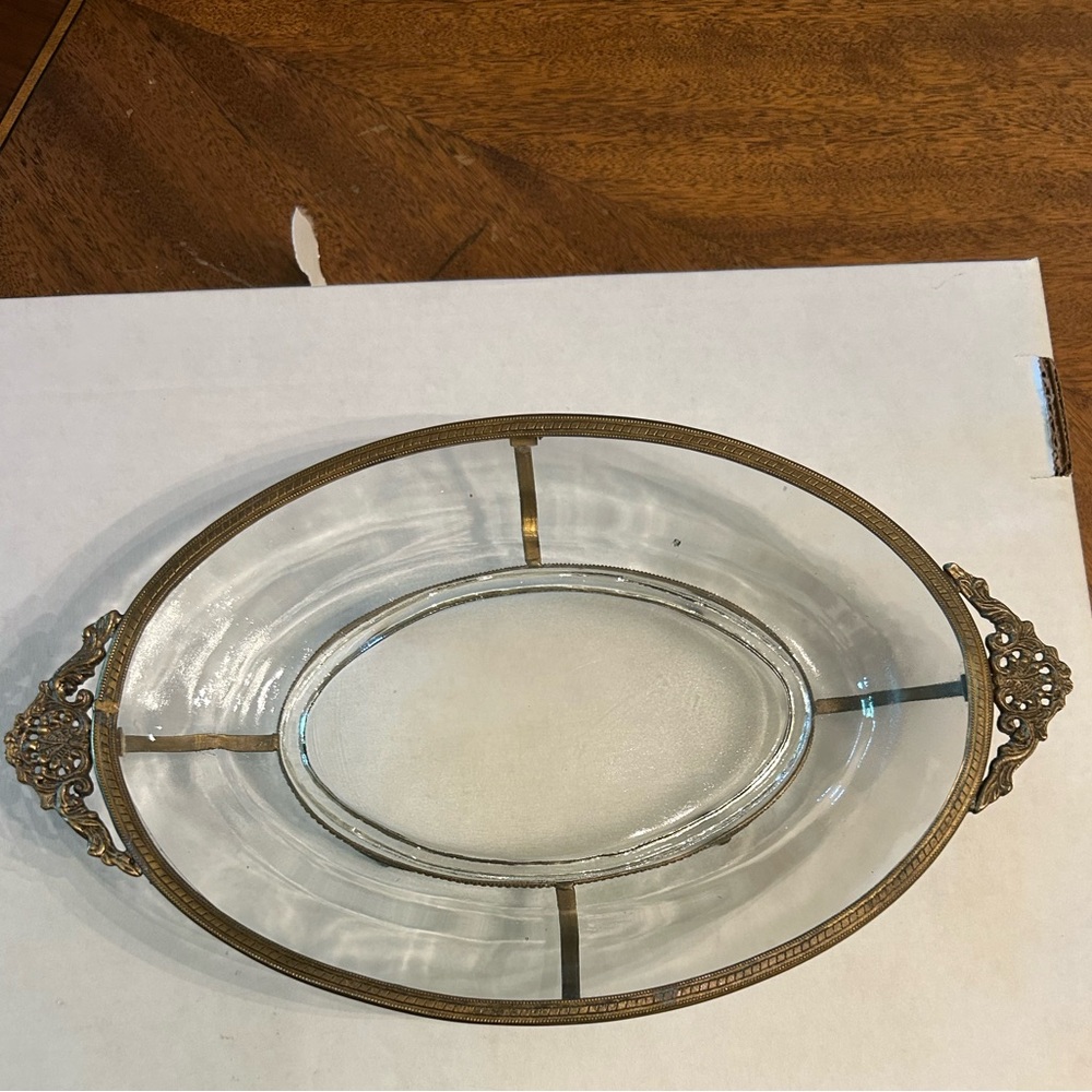 Vintage Glass Dish with Gold Trim